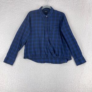 Madewell Blue Arion Plaid Wrap-Front Shirt Womens Long‎ Sleeve Button-Up Size L